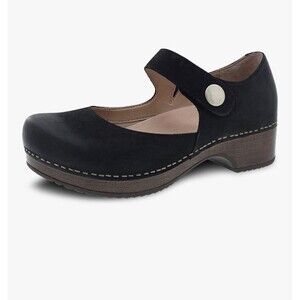 Dansko Beatrice Mary Jane Clog Women EU 37 US 6.5-7 Black Burnished Leather NEW
